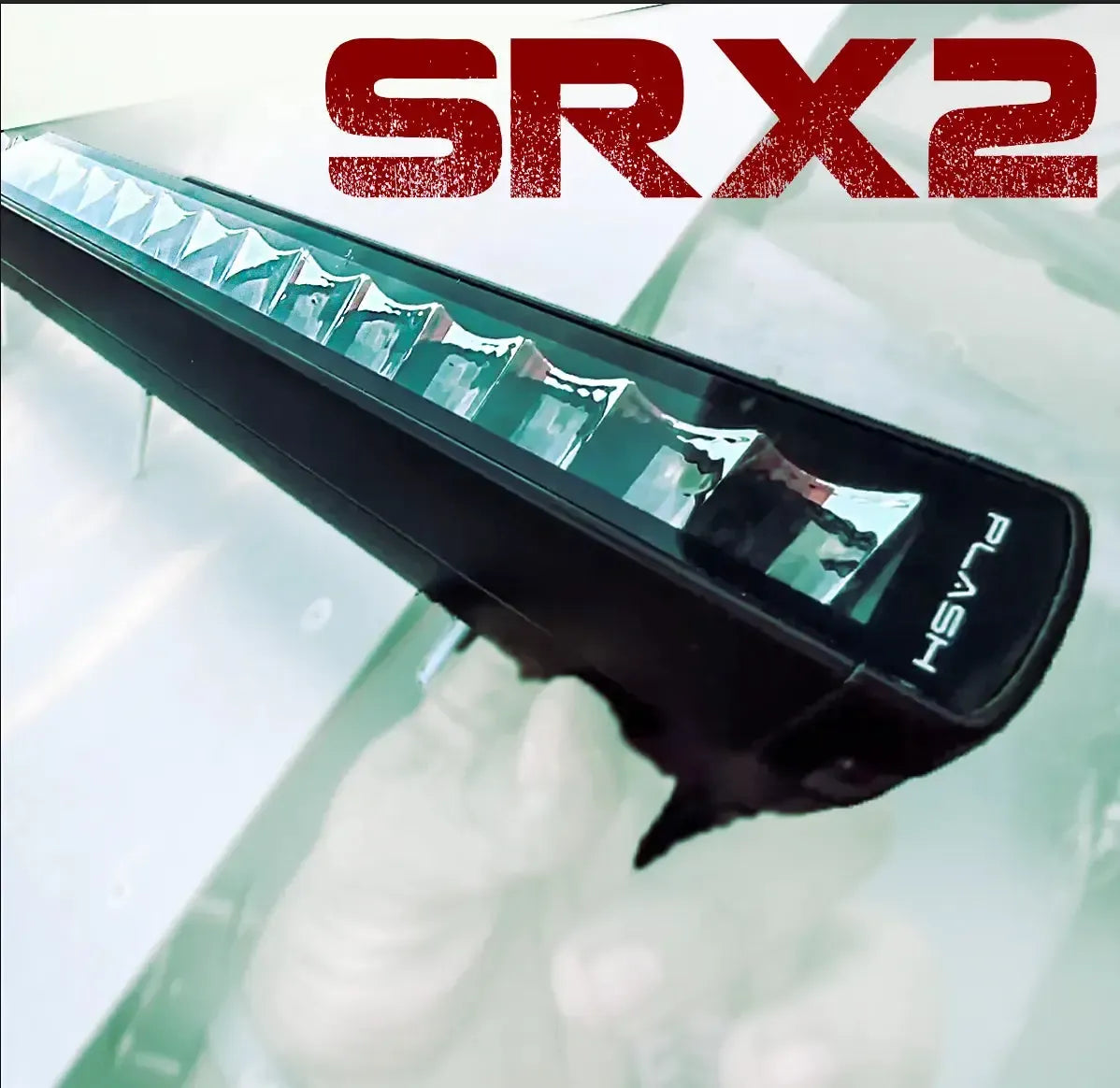 Black SRX2-Series single row LED light bar with clear polycarbonate lens and "FLASH" logo.