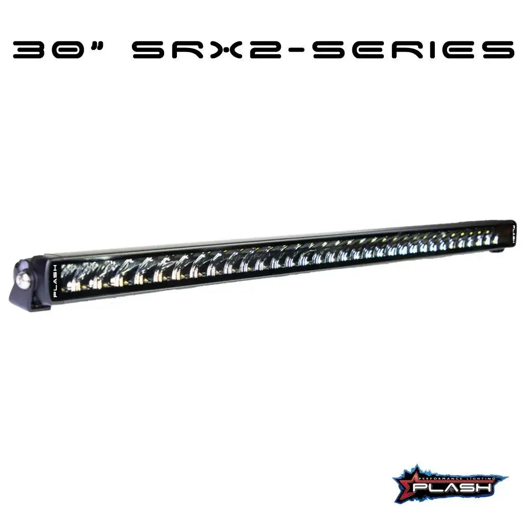 30" Plashlight SRX2-Series black single row LED light bar with chrome hardware.