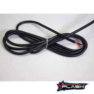 Coiled black 9ft power wire for Plashlight SRX2 LED light bar, with exposed red and black leads.