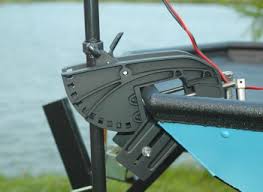 Black Pro Controll L-type 50lb thrust trolling motor mount on a boat, with red wiring.