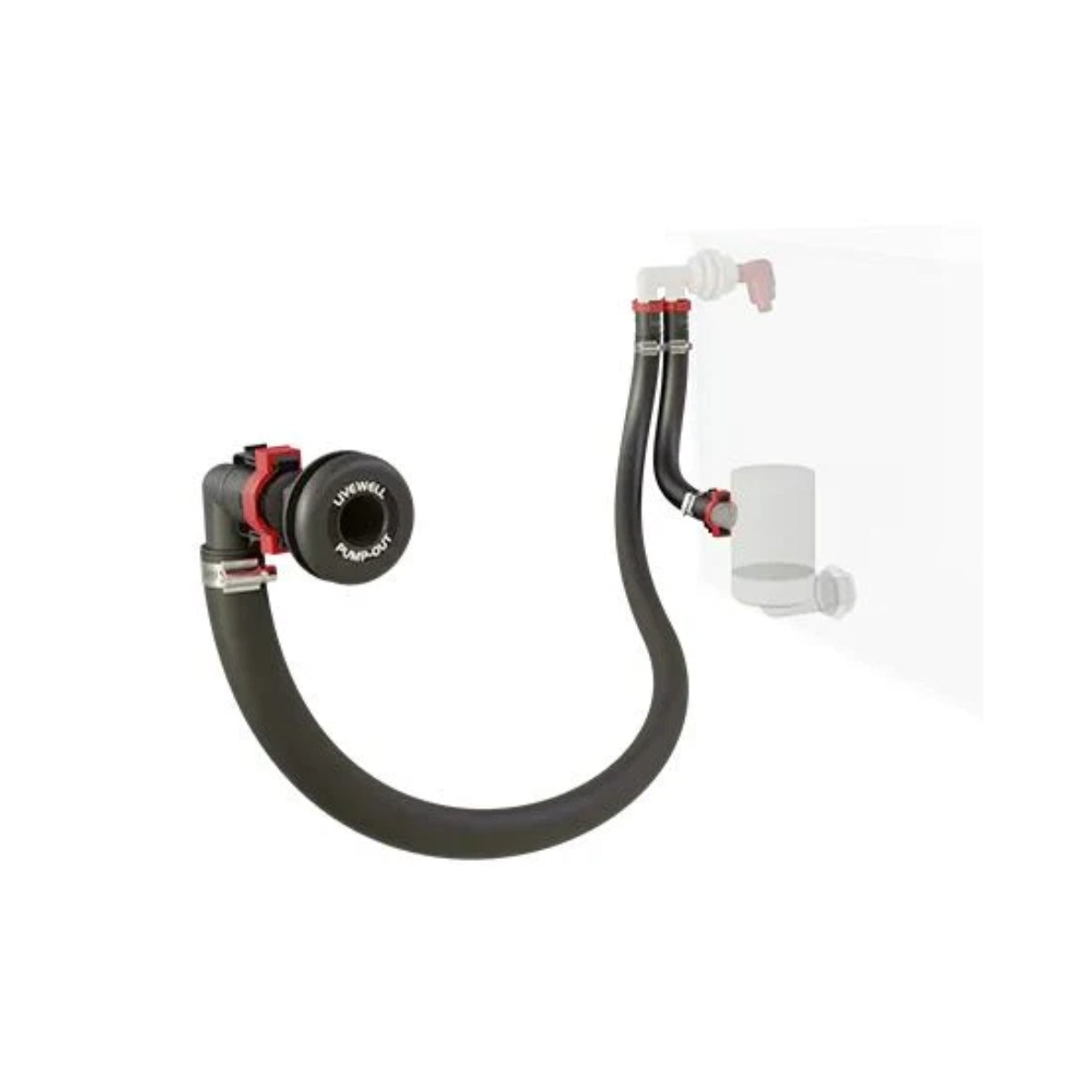 Black FlowRite Livewell pump-out aerator kit with red accents and hose.