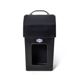 Black RPD 1019 rotationally molded polyethylene center console for Jon boats, with a stainless steel grab handle.