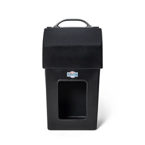 Black RPD 1019 rotationally molded polyethylene center console for Jon boats, with a stainless steel grab handle.