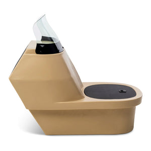 Tan RPD 1219 polyethylene console for Jon boats with a smoked acrylic windshield and black lid.