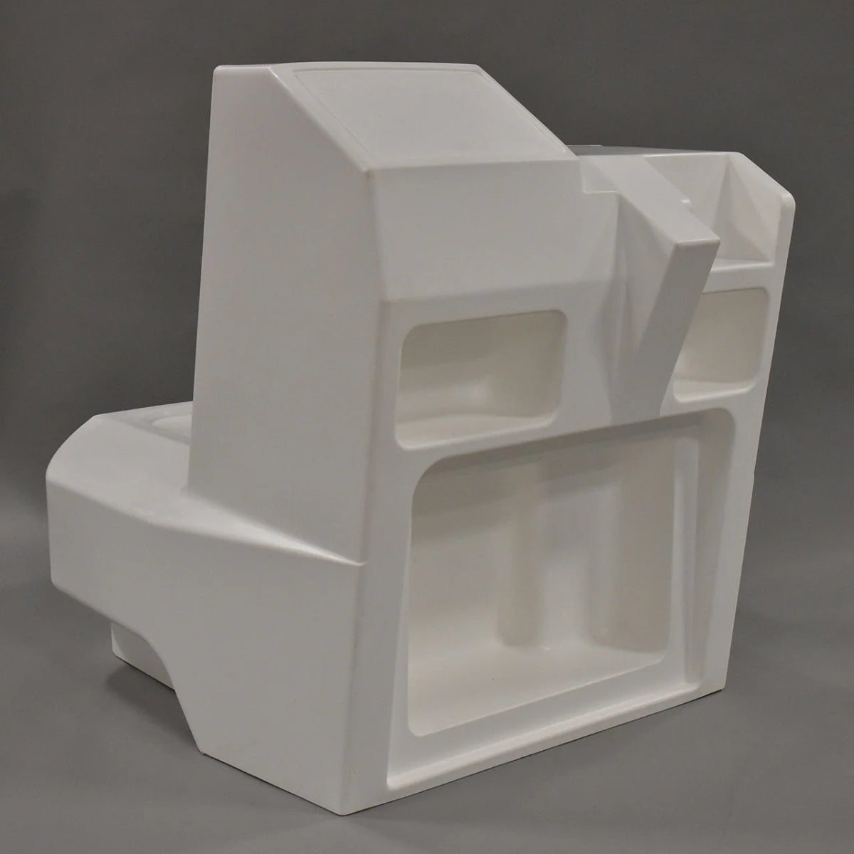 White RPD 1719 console for Jon boat with windshield, grab rail, steering wheel, and open storage hatch.