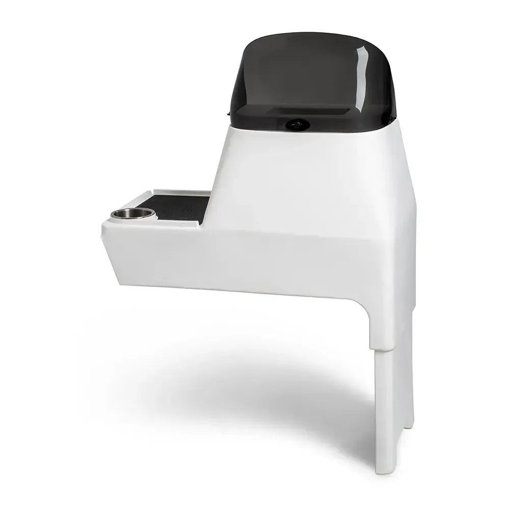 White RPD 1822 side console kit for Jon boat with dark windshield, cup holder, and storage.