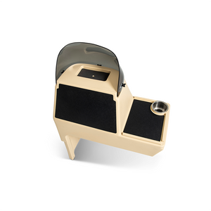 RPD 1822 tan poly side console kit for Jon boat with dark windshield, cup holder, and black grip pads.