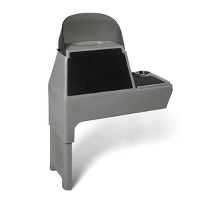 Gray RPD 1822 side console kit for Jon boat with windshield, cup holder, and black textured surface.