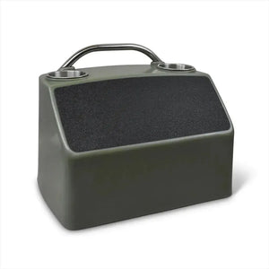 RPD 519 ultra-compact olive green polyethylene helm console with two cup holders and a silver handle.