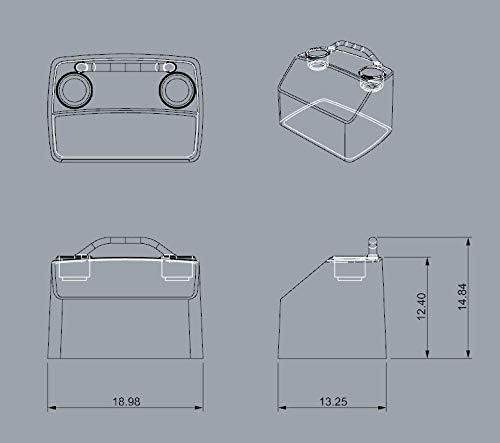 RPD 519 ultra-compact helm console for Jon boats, showing top, front, side, and isometric views with dimensions.