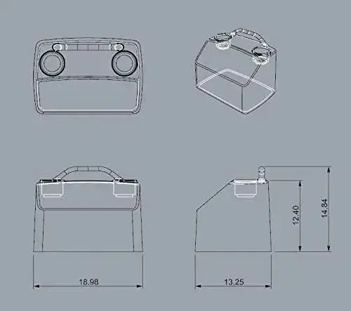 RPD 519 ultra-compact helm console for Jon boats, showing top, front, side, and isometric views with dimensions.