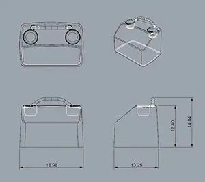 RPD 519 ultra-compact helm console for Jon boats, showing top, front, side, and isometric views with dimensions.