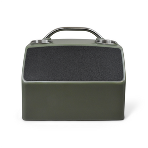 Olive green RPD 519 ultra-compact rotationally molded polyethylene console for Jon boats with two cup holders and a handle.