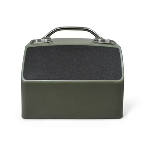 Olive green RPD 519 ultra-compact rotationally molded polyethylene console for Jon boats with two cup holders and a handle.