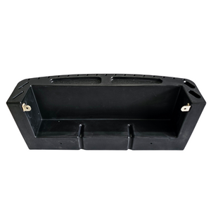 Black RPD vertical tackle storage tray with multiple compartments and mounting brackets.