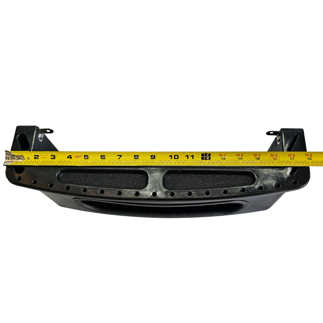 Black RPD Vertical Tackle Storage Tray with a yellow tape measure showing its 18-inch width.