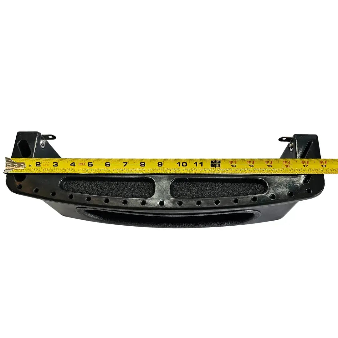 Black RPD Vertical Tackle Storage Tray with a yellow tape measure showing its 18-inch width.