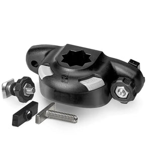 Black Railblaza Trackloader Sideport with gray buttons and stainless steel mounting hardware.