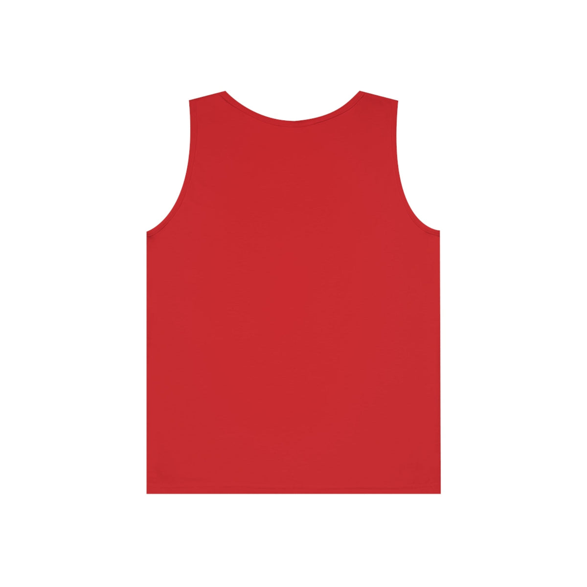 Red 100% cotton classic fit tank top, back view.