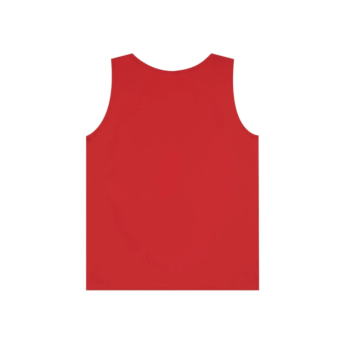 Red 100% cotton classic fit tank top, back view.
