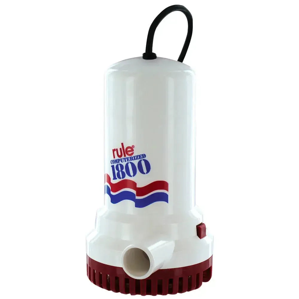 White Rule 1800 automatic sump-utility pump with red base, 8' cord, and 110V power.