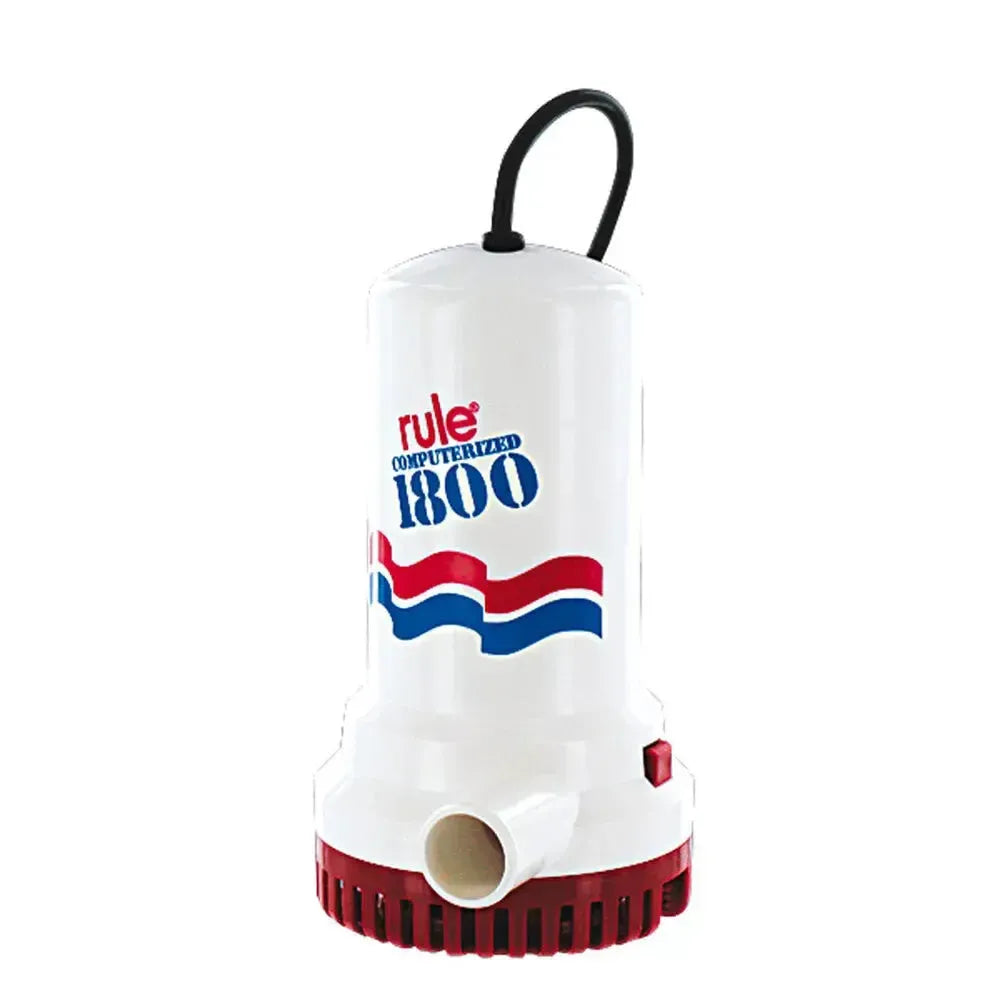 White Rule 1800 GPH non-automatic 110V utility pump with red base and black handle.