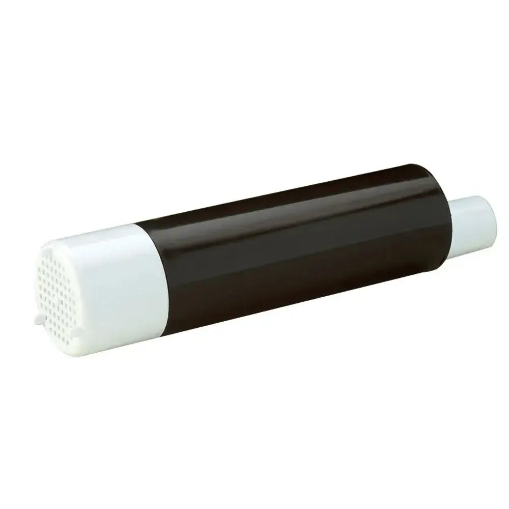 Rule IL500 Plus in-line submersible pump, black and white cylindrical design with hose connections.