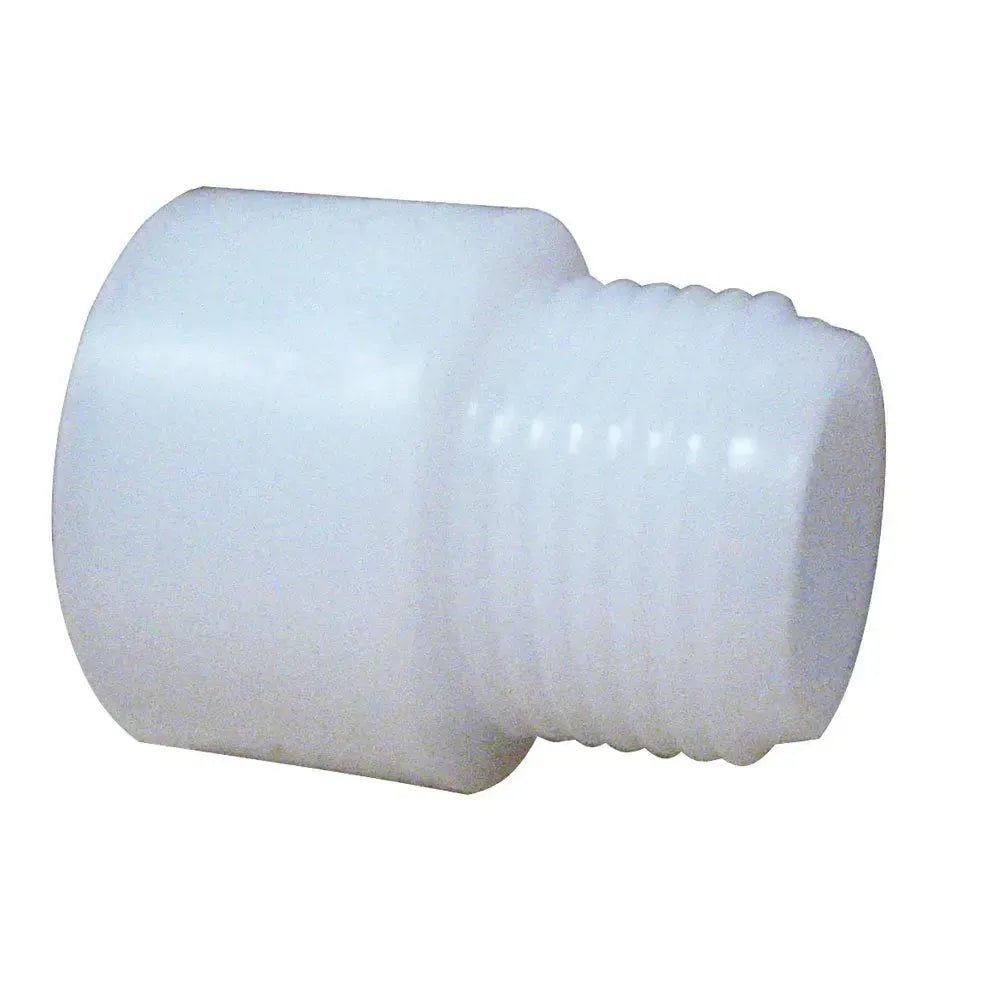 White Rule replacement garden hose adapter with threaded end.