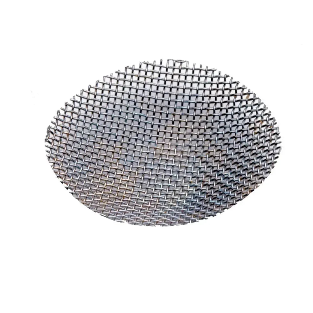 Round, silver stainless steel mesh debris strainer for Rule pumps.