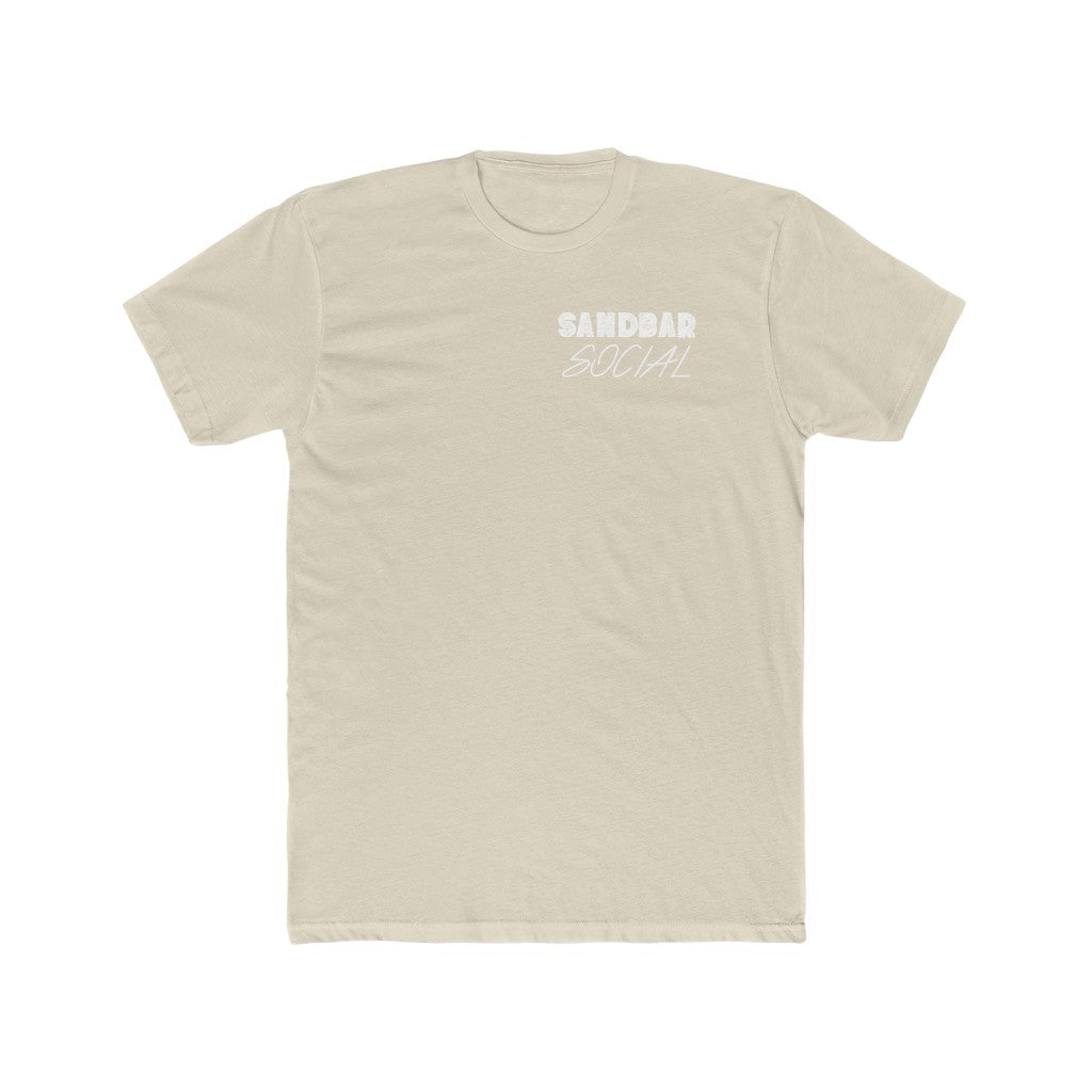 Light beige premium fitted short sleeve t-shirt with "SANDBAR SOCIAL" in white text on the chest.