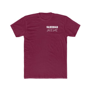 Maroon combed ring-spun cotton t-shirt with "SANDBAR SOCIAL" in white text on the chest.