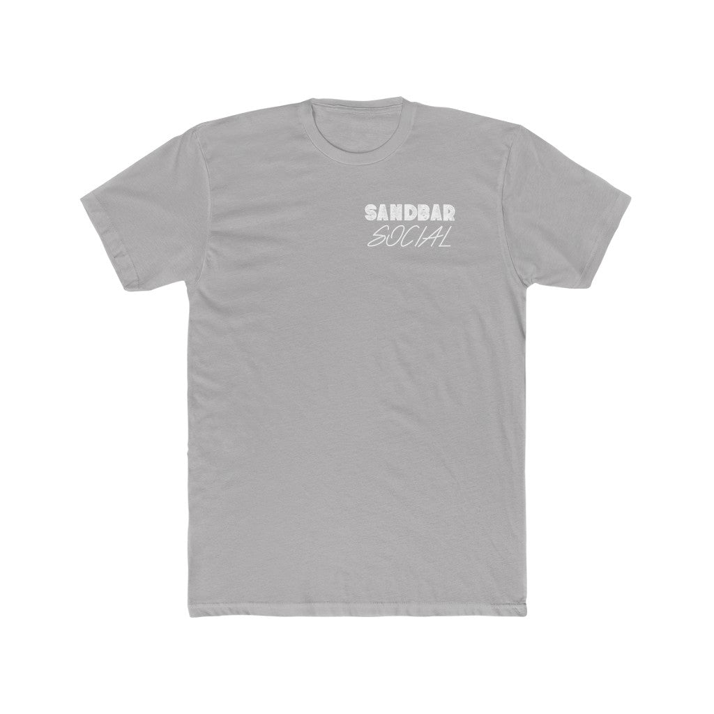 Light gray premium fitted short sleeve t-shirt with "SANDBAR SOCIAL" in white text on the chest.