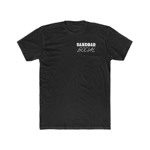 Black premium fitted short sleeve t-shirt with "SANDBAR SOCIAL" in white text on the chest.