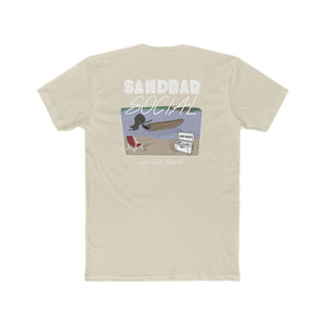 Sandbar Social cream cotton tee with boat, chair, and cooler graphic.