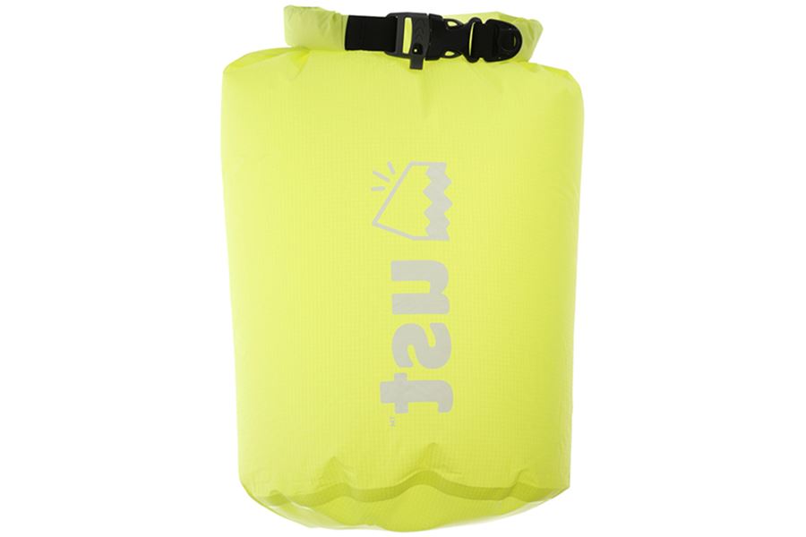 Bright yellow 10-liter Sea Eagle dry bag with a black buckle and reflective logo.