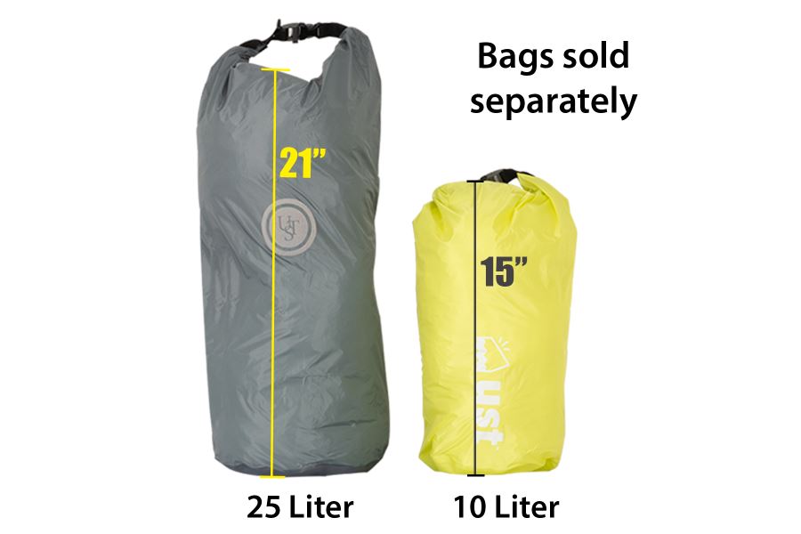 Bright yellow 10-liter Sea Eagle dry bag with a black buckle and reflective logo.