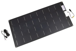 Sea Eagle 110 Watt semi-flexible black solar panel with charge controller and power cord.