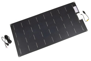 Sea Eagle 110 Watt semi-flexible black solar panel with charge controller and power cord.