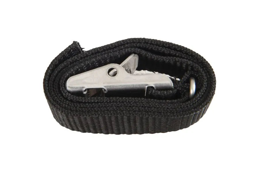 Rolled black 19" Sea Eagle strap with a silver stainless steel buckle.