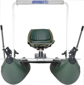Dark Hunter Green Sea Eagle 375fc FoldCat inflatable fishing boat with swivel seat and rod holders.