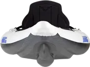 White and gray Sea Eagle 385ft FastTrack inflatable kayak with black seat and NeedleKnife keel.