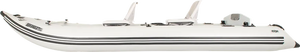 White Sea Eagle 437ps PaddleSki inflatable catamaran boat with two seats and black stripes.