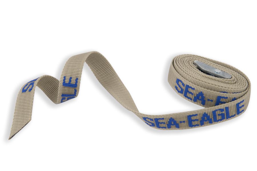 Tan Sea Eagle 8 FT. heavy-duty strap with blue logo text and a silver metal lock.