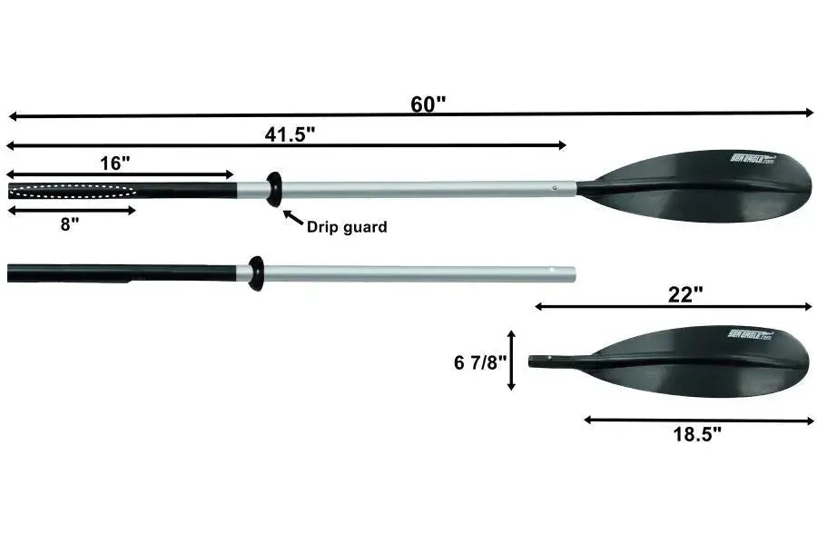 Sea Eagle AB252 5' 2-part oars with silver aluminum shafts and black ABS plastic blades.