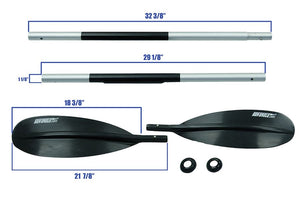 Sea Eagle AB30 7'10" 4-part paddle with silver aluminum shaft and black asymmetrical fiberglass reinforced nylon blades.