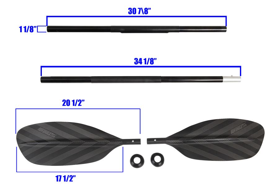 Sea Eagle AB40 8' black 4-part paddle with asymmetrical fiberglass reinforced blades and aluminum shaft.