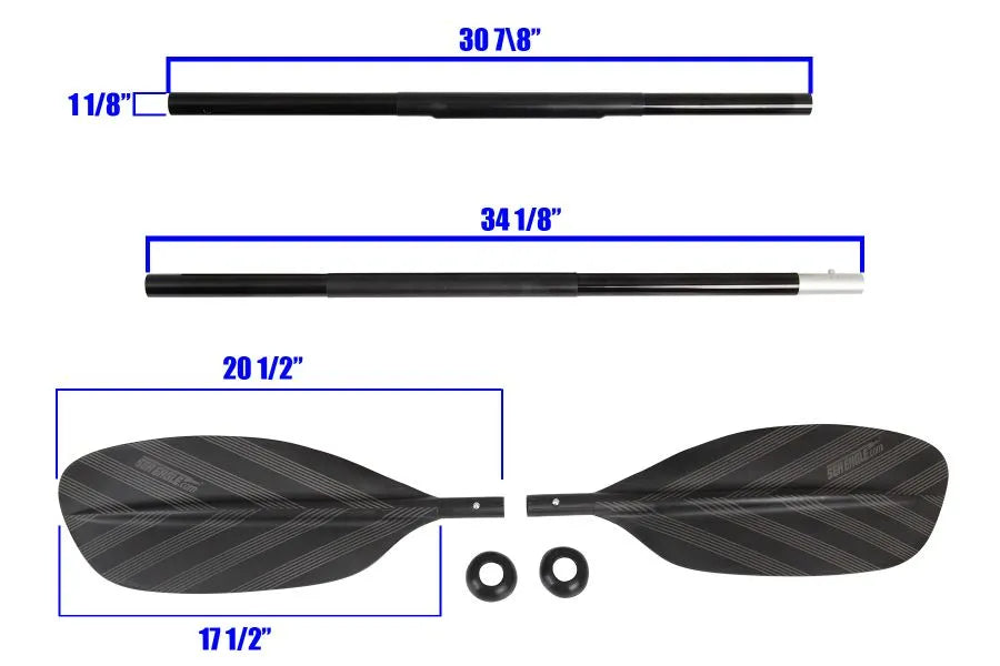 Sea Eagle AB40 8' black 4-part paddle with asymmetrical fiberglass reinforced blades and aluminum shaft.
