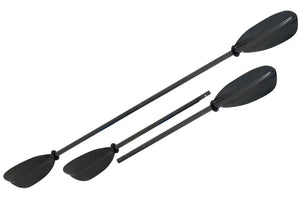 Sea Eagle AB50 8' black carbon-fiberglass double-end paddle, shown assembled and in two parts.