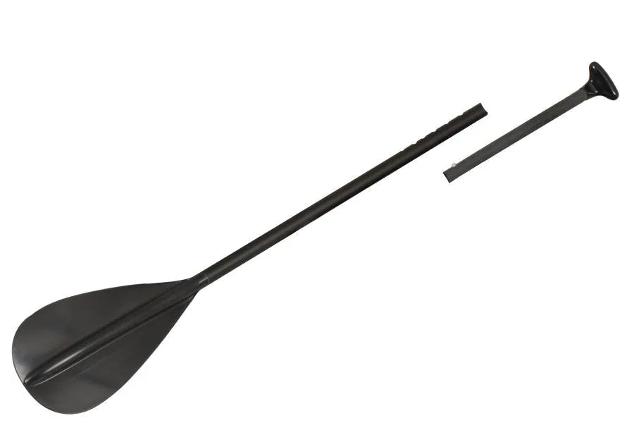 Black adjustable aluminum canoe/youth SUP paddle with ergonomic T-grip handle and modern blade.