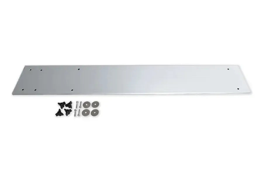 Silver aluminum bow motormount attached to a green Sea Eagle inflatable Fish Skiff.
